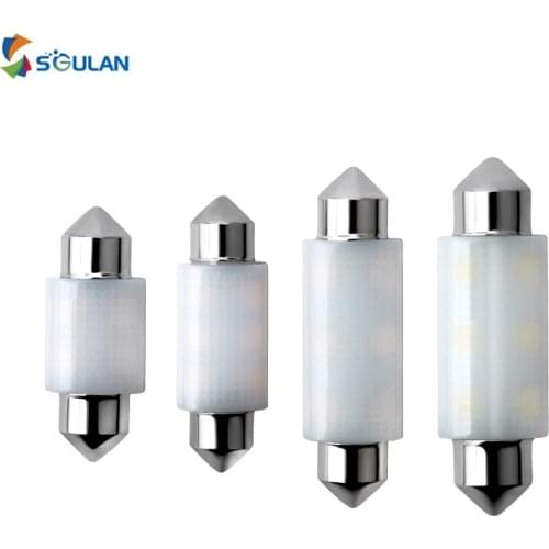 1x Festoon LED Light 31/36/39/41mm C5W C10W Ceramic Housing Car Dome Light Canbus Error Free Auto License Plate Lamps 12V White