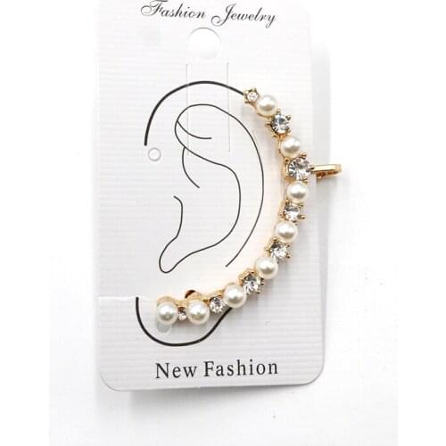 1PC Korea Hyperbole Simulated Pearl Earrings for Women Men Jewelry Punk Rhinestone Wrap Ear Studs Handmade Stud Earings E365