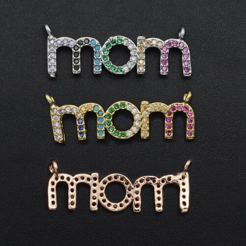 10x26mm 100% Copper CZ Zircon MOM diy Jewelry Charm Connector Wholesale Jewellery Bracelet Making Necklace Making Connectors