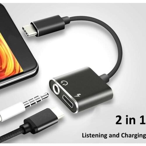 2 in1 Type-C to 3.5mm Headphone Jack Adaptor And Connector Adaptor Earphone Audio Aux Charger Charge & D8M8