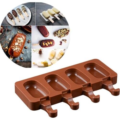 4 cells Frozen Ice Cream Makers Food Grade Silicone Ice Cream Tools DIY Popsicle Sticks Ice lolly Moulds Baking Tools