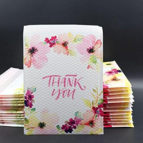 50pcs 25x33cm Thank You Gift Envelope Bag Colored Flowers Plastic Bubble Bags Self Adhesive Shipping Bags Business Packing Bag