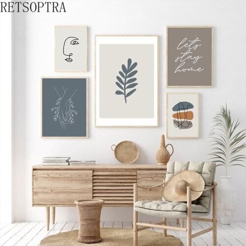 Modern Style Abstract Painting Nordic Geometric Leaf Wall Canvas Painting Print Poster Woman Artwork Picture Home Hotel Decor