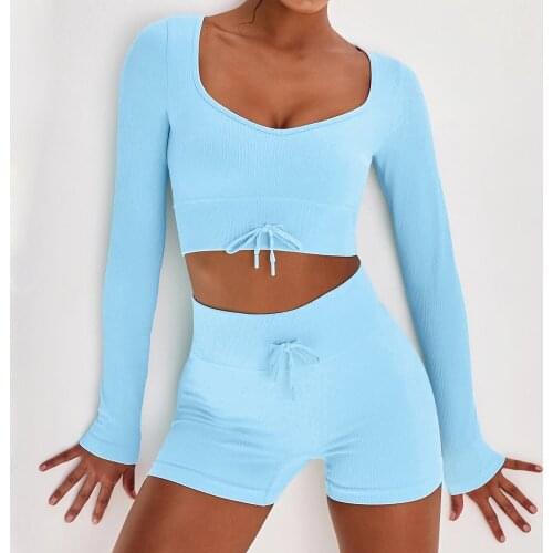 Seamless Yoga Set Women Sports Shirts High Waist Shorts Gym Set Fitness for Women Workout Clothes Crop Top 2 Piece Outfit Femme