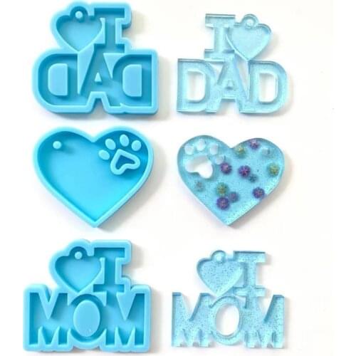3 Pcs Fathers Day Mothers Day Theme Keychain Epoxy Resin Mold Necklace Pendant Silicone Mould DIY Jewelry Earring Casting Tool