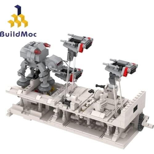Buildmoc Space Wars Movie SW Battle on Hoth Scenes Diorama Hand-Swing Gear Turning AT-AT Spaceship Building Blocks Toys New Gift