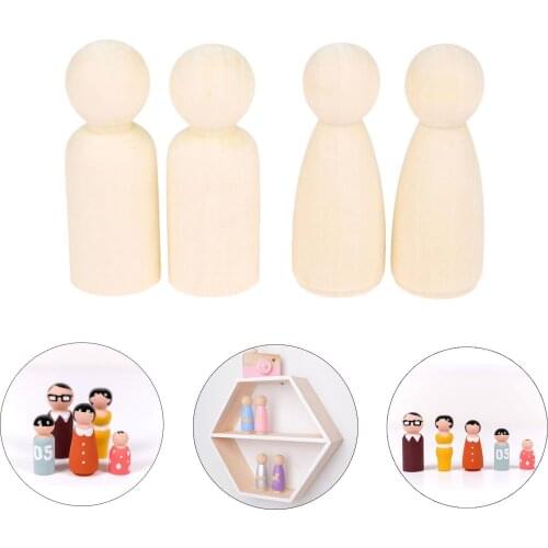 5pcs Wooden Peg Dolls Men/Women 65mm Natural Unpainted Figures Wedding Cake Family Hard Wood Dolls Kids Printed DIY Toys