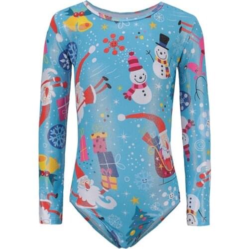 Children Girl Long-sleeved dance wear Christmas Santa Claus Pattern Body Suit Ballet Gymnastics Dance Practice Dance Clothes
