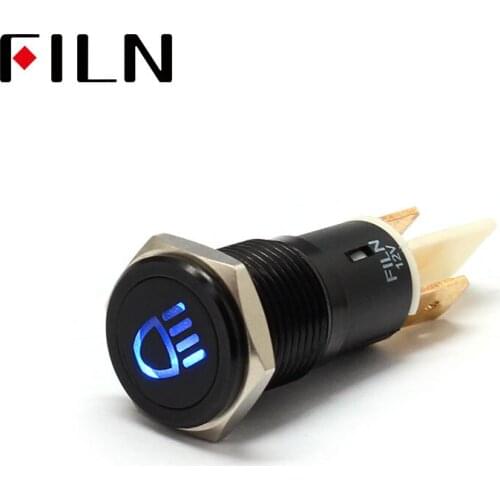 FILN 14mm Black shell Car dashboard High beam marking symbol led 12v led indicator light with pin