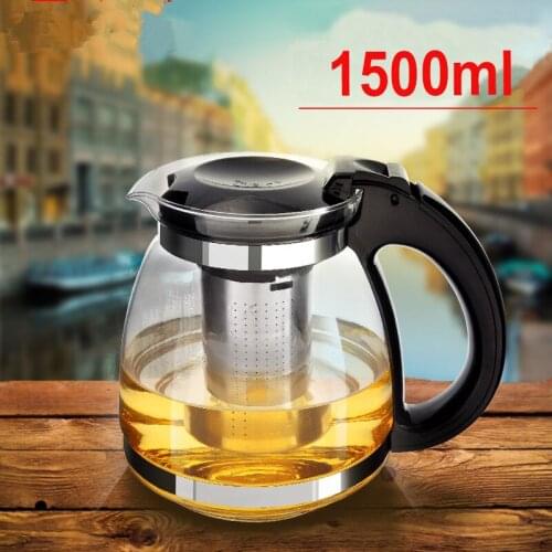 Hot sale Drinkware!Genuine 1500ml Glass TeaPot Home & Office Tea Pot Kettle Heat-Resistan Stainless steel Strainer FREE SHIPPING