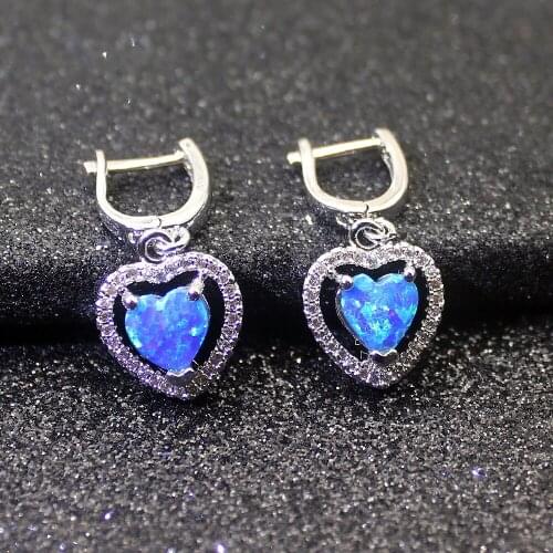 Hermos Shiny Heart Jewelry Love Gift For Women Romantic Fire Opal WhiteTopaz Earrings 25mm Free Shipping