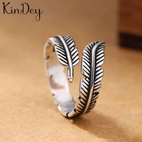 Kindey Wholesale Real Silver Color Feather Rings For Women Statement Jewelry Finger Ring anillos mujer bijoux