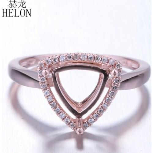 HELON Trillion Cut 8x8mm Solid 14K Rose Gold Natural Diamonds Engagement Wedding Semi Mount Ring For Women Trendy Fine Jewelry