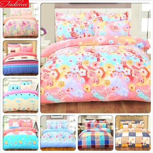Pink Blue Gray Yellow Plaid Stripe 4pcs Bedding sets King Queen Double Size Duvet Cover 1.8m 2m Bedsheet FLoral FLower Bedlinens