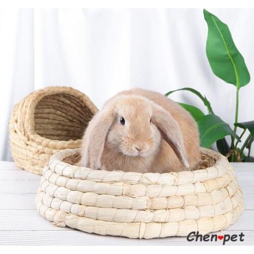 Natural Grass Rabbit Nest Handmade Straw Bed Mat Cage for Guinea Pig Large Hamster Chewing Toy Small Animal Shed House