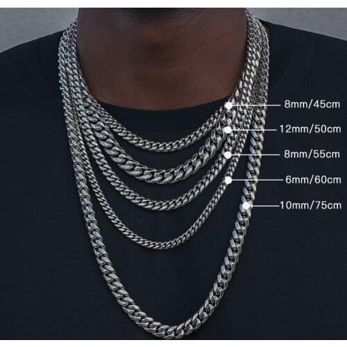 Cuban Link Chains Necklaces Hip Hop Bracelets Jewelry for Men Women Silver Color Initial 8MM10MM12MM14MM 21-75CM