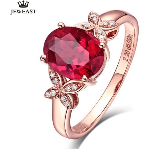LSZB Natural Red tourmaline 18K Pure Gold 2020 New Hot Selling Top Ring Women Ring For Ladies Woman Genuine Jewelry