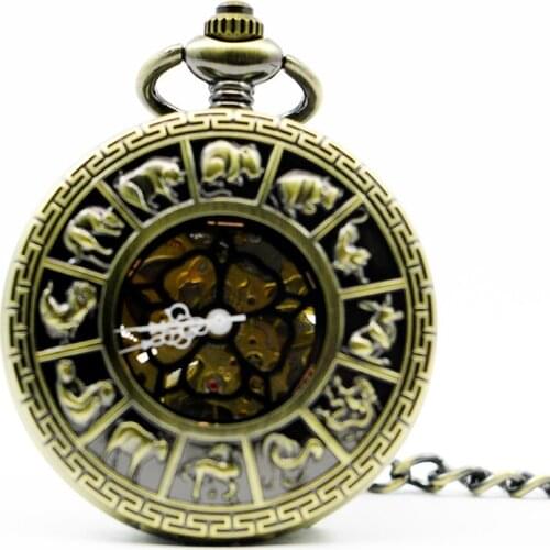 Best Antique Vitage Zodiac Constellation Pattern Case Hollow Pocket Watch Australia Map Fob Clock Men Women PJX1297
