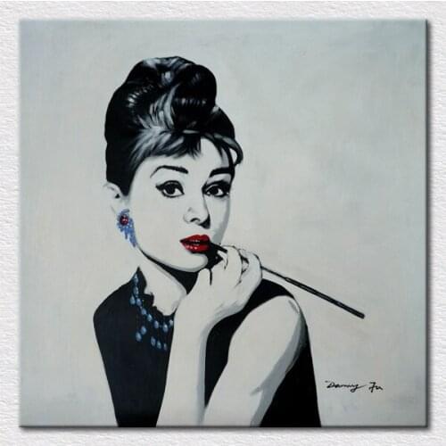 Moder decor art canvas printed painting of beautiful lady Audrey Hepburn, picture from Breakfast at Tiffanys free shipping