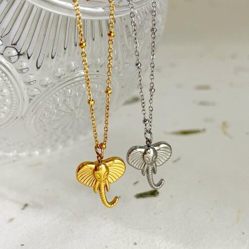 Monlansher Delicate Elephant Pendant Necklace Gold Silver Color Titanium Steel Metal Chain Choker Vintage Necklace Daily Jewelry