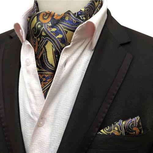 Men Elegant Ascot Set Formal Neck Tie Scarf Sets with Handkerchief