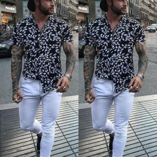 New slim sexy print v-neck short sleeve Men Shirt Beach Flower Party Summer Holiday Fancy Tops Short Sleeve Tee plus size