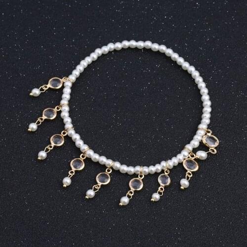 Boho Pearl Foot Wear Crystal Tassel Elastic Anklet Simple Trendy Women Feet Bracelet Pendant Anklet Jewelry Accessory