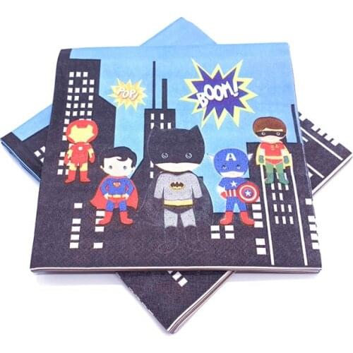 Cartoon Superhero Theme Baby Birthday Party Disposable 20pcs Napkin Game Boy Birthday Party Decoration Supplies Shower