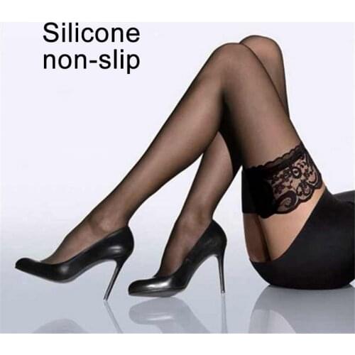 Sexy Silk Lace Stockings Women Pantyhose Silicone Hollow Elastic Women Stockings Lace High Thigh Tights Transparent Pantyhose
