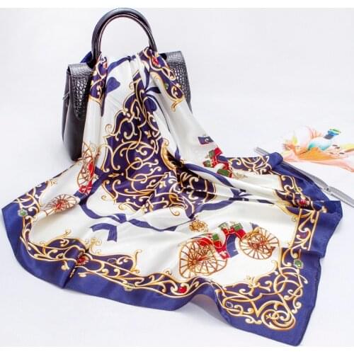 2021 New Silk Scarf Female 90cm Carriage Flower Silk Screen Printing Satin with Hand Gift Large Square Scarf
