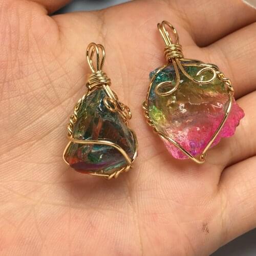 Natural Stone irregular shape Pendant Gold Color Wire Wrap Exquisite charms for Jewelry Making DIY necklace accessories 25x20mm