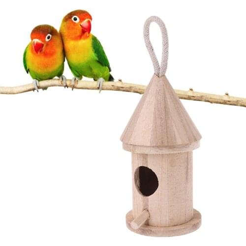Natural Wood Bird House Hanging Nest Box Outdoor Garden Home Bird Cage QW