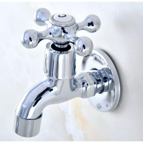 Polished Silver Chrome Brass Wall Mount Cross Handle Mop Pool Outdoor Garden Faucet Laundry Sink Water Tap Dav153