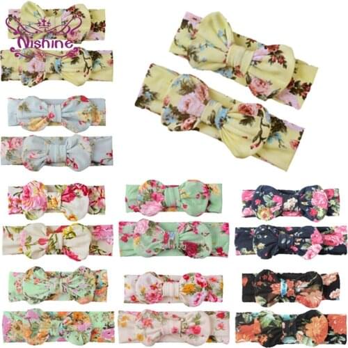 Nishine Colorful Flowers Pattern Parent-child Hairband Set Fashion Print Bunny Ears Elastic Baby Headband Kids Hair Accessories