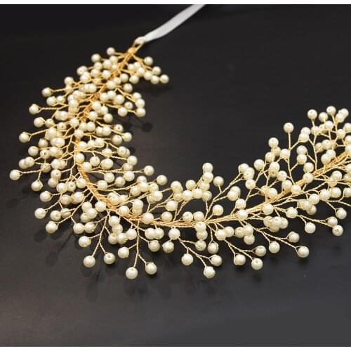 Golden Leaf Baroque Headbands Queen Tiaras Crown Bridal Wedding Pearls Headdress Bride Headpiece Wedding Dress Hair Accessories