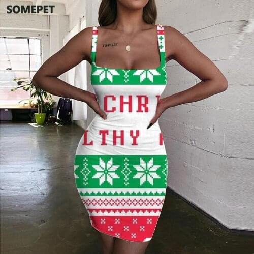 SOMEPET Christmas Dress Women New Year Ladies Dresses Animal Vestido Sexy Deer Sundress Womens Clothing Plus Size Vintage Boho