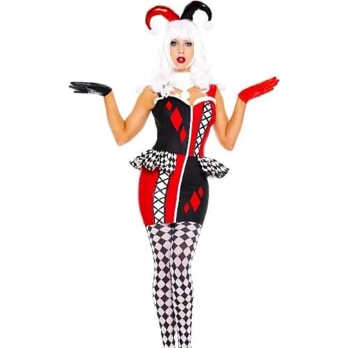 Sexy Adult Circus Jester Naughty Harlequin Clown Cosplay Costume Halloween Quinn Honey Joker Party Dress