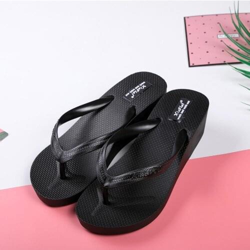 Womens Slippers Fashion Mid-Heels Solid Flip Flops Summer Outdoor Beach Sandals 2020 chanclas mujer tongs femme japonki damskie