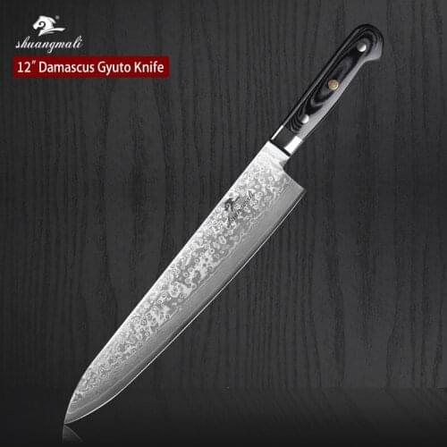 Shuangmali 12 Inch Japanese Filleting Gyuto Knife VG10 Core Damascus Steel Chef Cleaver Knives Kitchen Cooking Slicing Knife