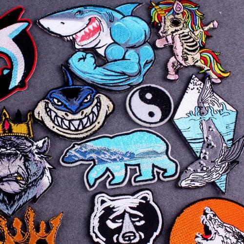 Strong Shark Bear Patch For Clothing Iron On Embroidered Patches For Clothes Punk Orangutan Patch On Cloth T-shirt Badges Stripe