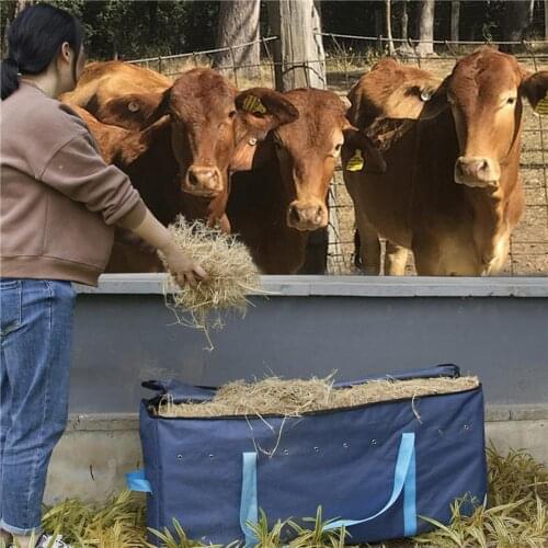 Blue Hay Bale Bag 600D Oxford Cloth Portable Large Capacity Bale Hay Storage Hanging Feeder Holder Feeding Dispenser Container