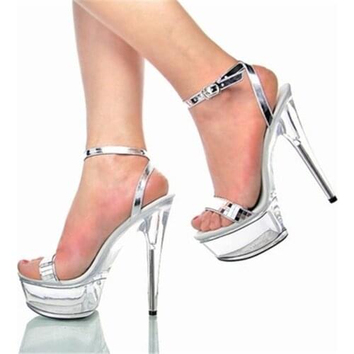 Stylish, silver sequined high-heeled sandals, 15 cm sexy model runway shoes, pole dancing shoes