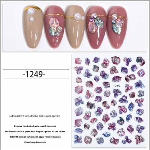 Super flash laser sticker for nail art decoration 3D dry flowers leaves diamond blue colors self glue nail decals YJ046