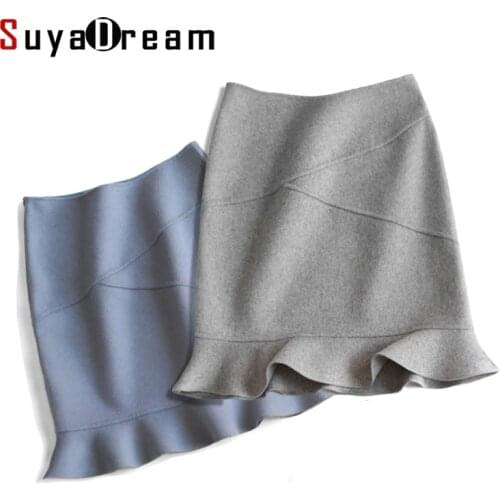SuyaDream Women Wool Skirt 90%Wool 10%Nylon Office Lady skirts Mermaid Mini Winter Skirt For Women 2020