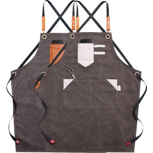 Unisex Canvas Shop Cooking Baking Accessories House Cleaning Coffee Pinafore Pocket Work Bibs Women Apron Kitchen Accessories