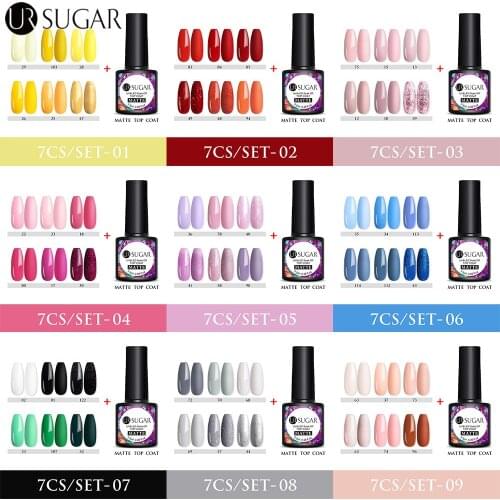 UR SUGAR 7pcs Gel Nail Polish Set Semi Permanent UV LED Base Top Coat Matte Nail Gel For Nail Art Manicures Set Gel Polish