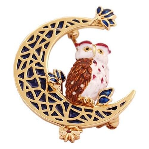 European and American Style Fashion Trend High-quality Clothing Accessories Crescent-shaped Jewelry Enamel Owl Brooch Pin