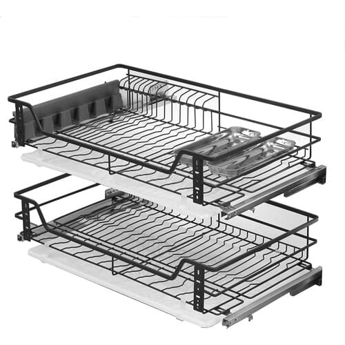 Kitchen Stainless Steel Pull Out Drawer Storage Bowl And Dish Rack