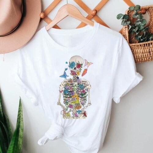 Women Summer Tshirts Skull Funny Fashion 2021 90s Short Sleeve Cartoon Clothes Stylish T Top Lady Print Sweet Tee T-Shirt