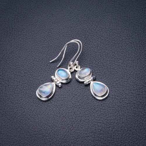 StarGems Natural Rainbow Moonstone Handmade 925 Sterling Silver Earrings 1.5" D6547